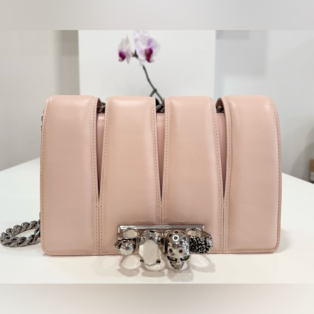 Alexander McQueen Slash Leather chain-strap large four ring bag in light-pink